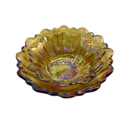 Indiana Amber Carnival Wild Rose Glass Bowl, Set of 2 - Picture 1 of 12